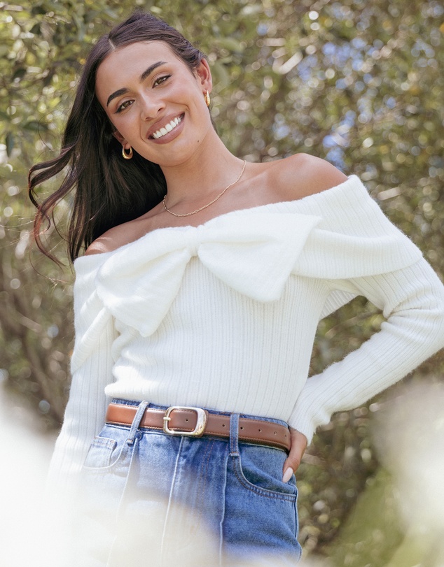 Petal & Pup - Helene Bow Off Shoulder Knit Sweater - Ivory