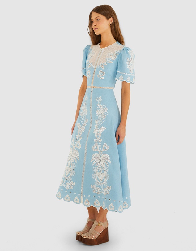 Farm Rio - Embroidery Short Sleeve Midi Dress