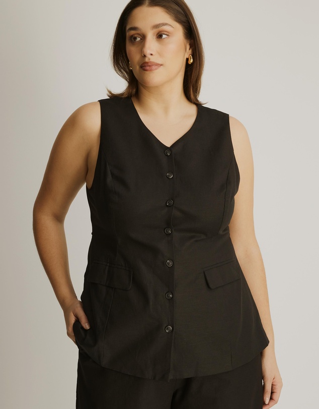 Atmos&Here Curvy - Nora Longline Linen Blend Vest