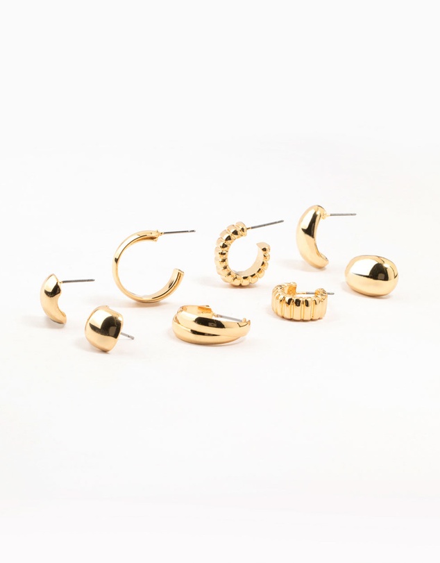 Lovisa - Gold Plated Buggle Ribbed Earrings 4-Pack