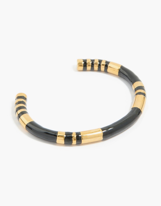 Lovisa - Waterproof Gold Plated Stainless Steel Striped Black Enamel Wrist Cuff