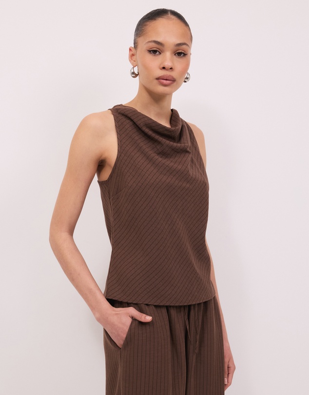 Calli - Andy Pinstripe High Neck Racer Back Sleeveless Top