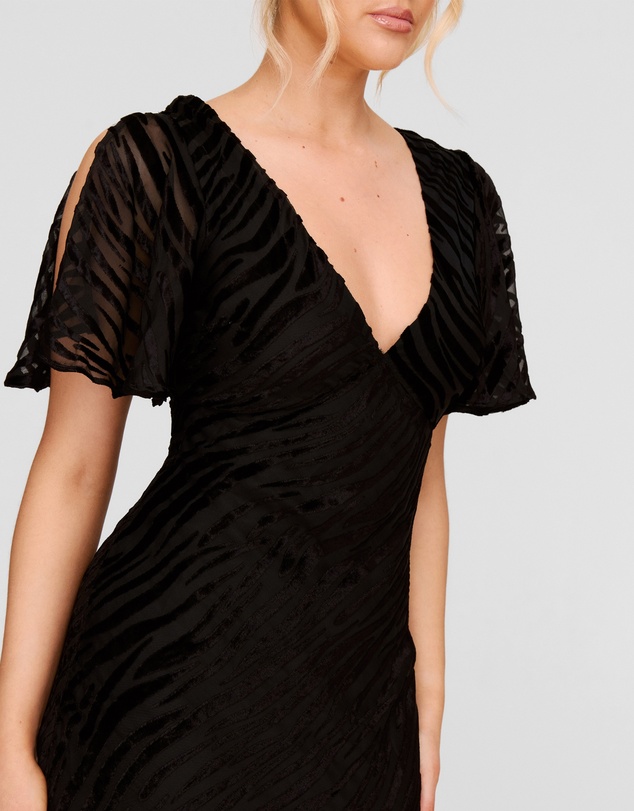 Six Stories - Animal Devore Flutter Sleeve Maxi Dress