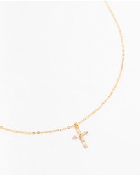 Lovisa - Gold Plated Sterling Silver Cubic Zirconia Cross Necklace