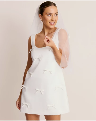 Six Stories - Scoop Neck Bow Detail Mini Dress