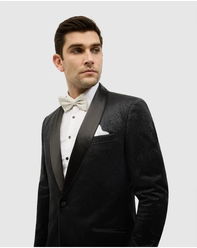Politix - Embossed Paisley Black Tie Tuxedo