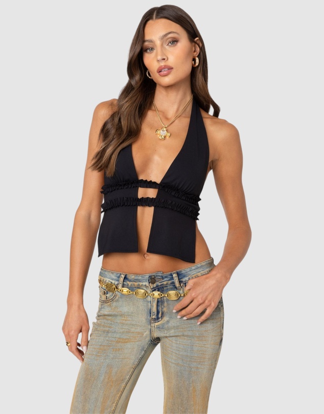 EDIKTED - Luma Split Front Backless Halter Top