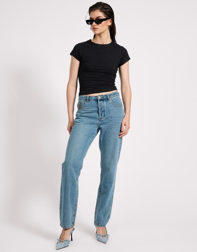 ONE TEASPOON - Austins Mid Waist Relaxed Straight Leg Jeans - Blue Crush