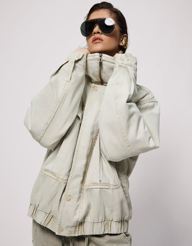 ONE TEASPOON - Denim Utility Puffer Jacket - Antique Stone