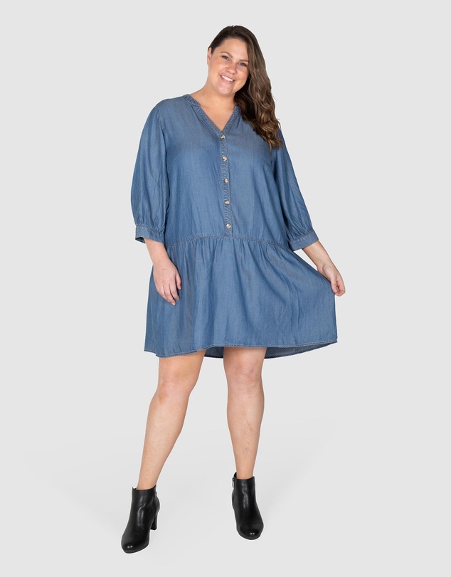 Love Your Wardrobe - Ruby Drop Waist Chambray Dress