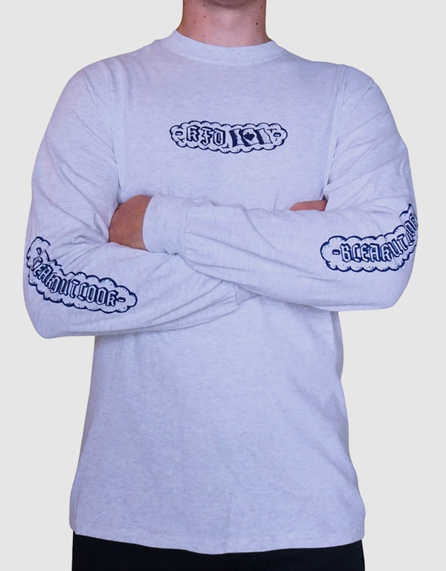 KFD - Kfd Men Bleak Outlook Long Sleeve Cotton Tshirt Relaxed Fit Blue