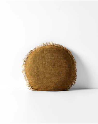 Aura Home - Vintage Linen Fringe Small Round Cushion