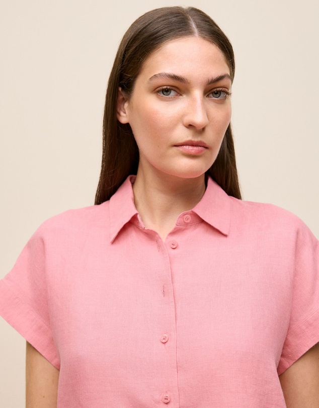 Trenery - Delave Linen Cap Sleeve Shirt in Pink Peony