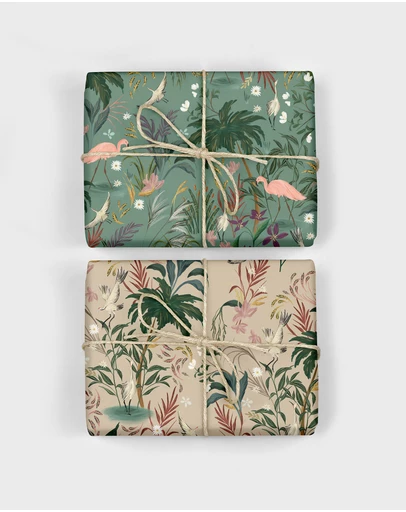 Bespoke Letterpress - Gift Wrap - Flamingos / Herons - Double Sided 6pk
