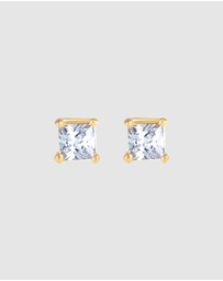Kuzzoi - ICONIC EXCLUSIVE - Earrings Men Stud Square White Zirconia in 925 Sterling Silver Gold Plated