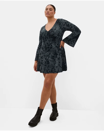 City Chic - Devore Flock Print Mini Dress