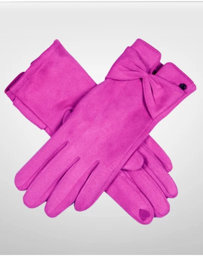 DENTS - Touchscreen Faux Suede Gloves with Bow Winter Warm
