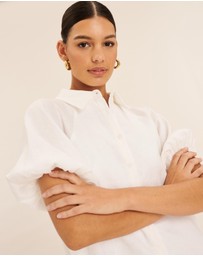 AERE - Joia Linen Puff Sleeve Mini Dress