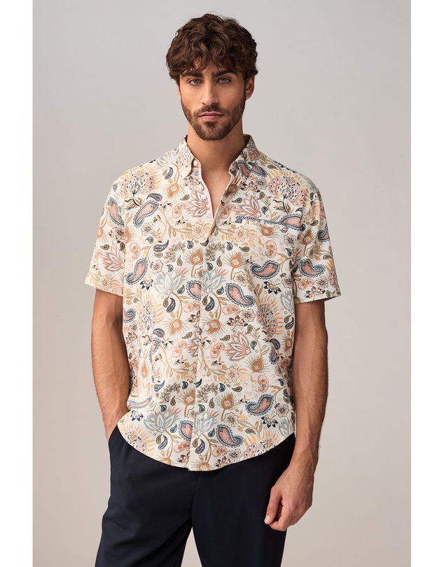 NEXT - Short Sleeve Textured Floral Printed 100% Cotton Shirt