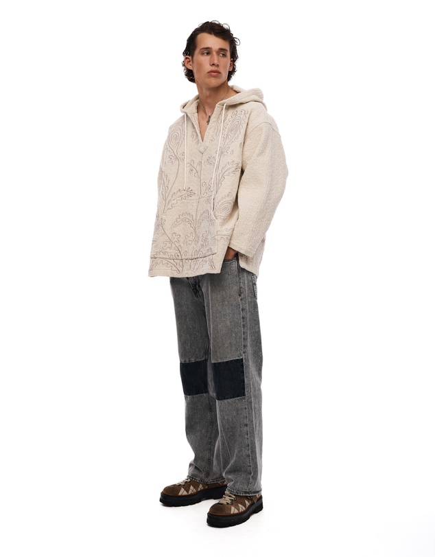 THE TALES - Textured Flower Embroidered Hooded Jacket