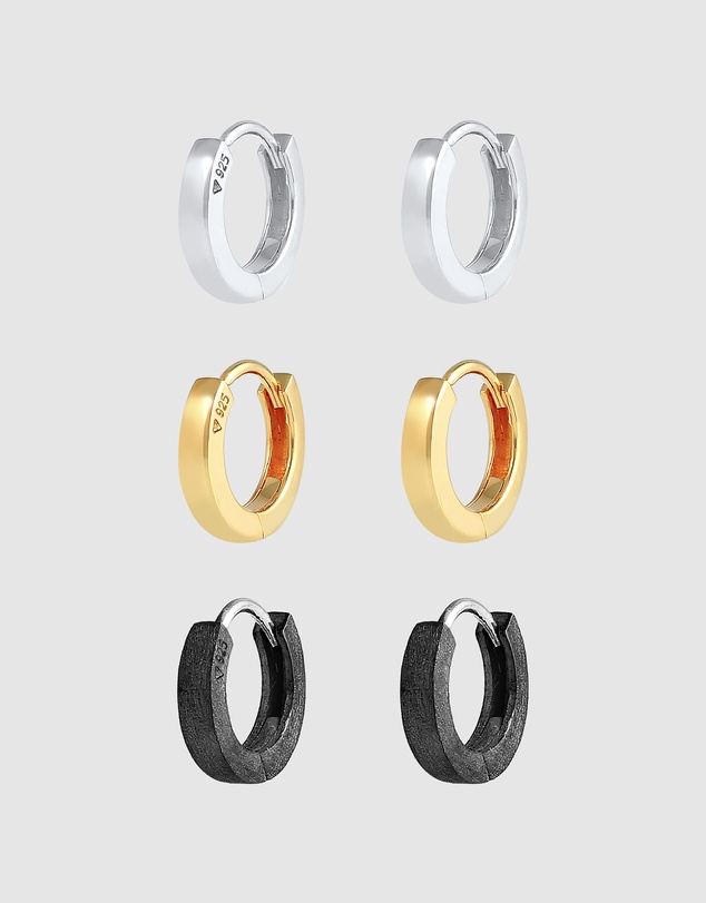 Kuzzoi - ICONIC EXCLUSIVE - Earrings Mens Creole Set Oxidised Gold Plated in 925 Sterling Silver
