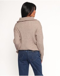 Petal & Pup - Anais Quarter Zip Knit Sweater - Beige