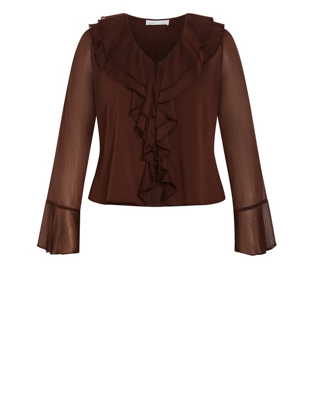 City Chic - Plus size Luscious Sheer Ruffles Top - chocolate