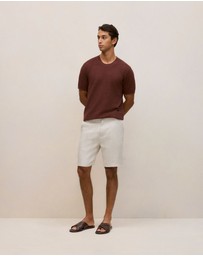 Trenery - Cotton Linen Racking Stitch T-shirt in Espresso