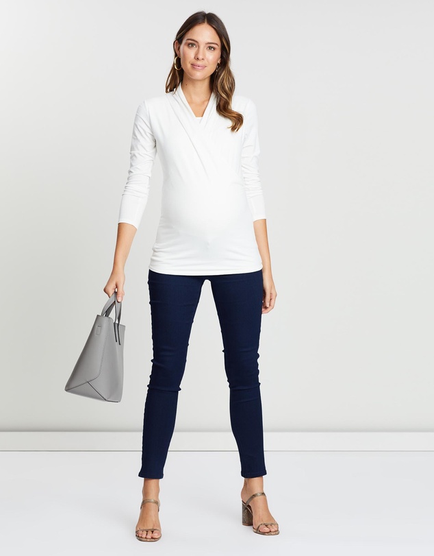 Angel Maternity - Maternity V-Neck Cross-Over Bamboo Long Sleeve Top