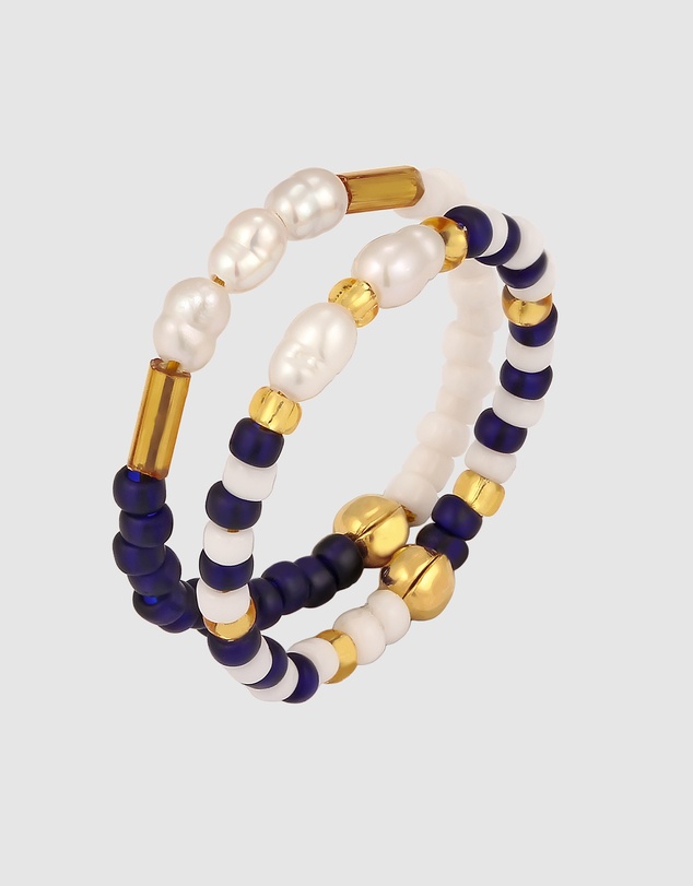 Elli Jewelry - Ring Set Freshwater Pearl 925 Sterling Silver Gold-Plated