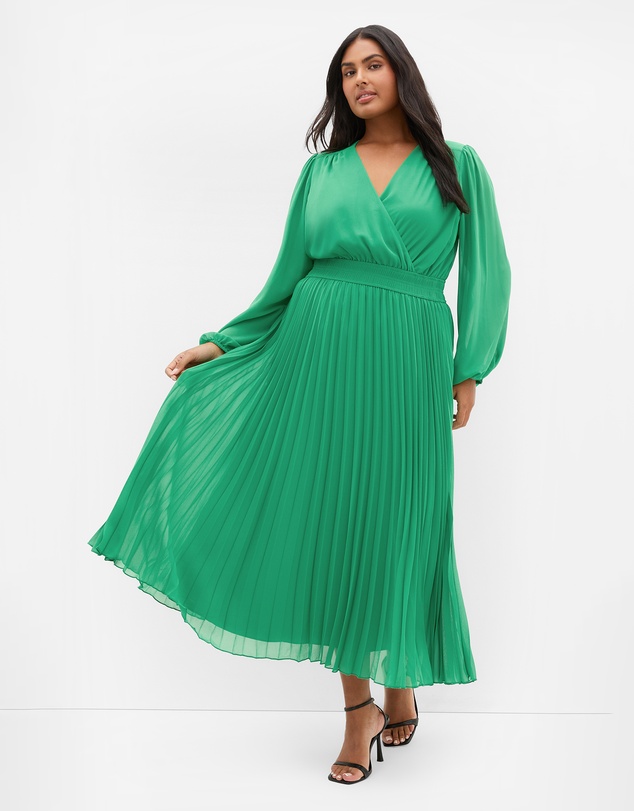 City Chic - Plus size Georgina Pleat Maxi Dress - kelly green