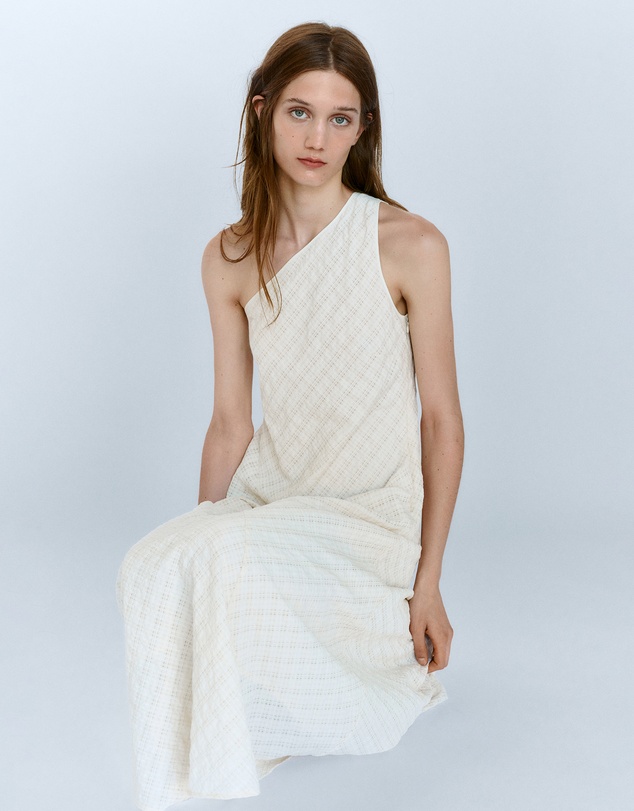 M.N.G - Asymmetric Textured Checkered Dress