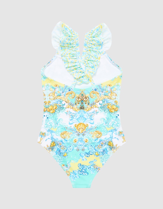 Camilla - Straight Neck One Piece With Frill Straps - Kids-Teens