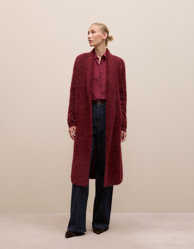 Trenery - Silk Concealed Placket Shirt in Red Mahogany
