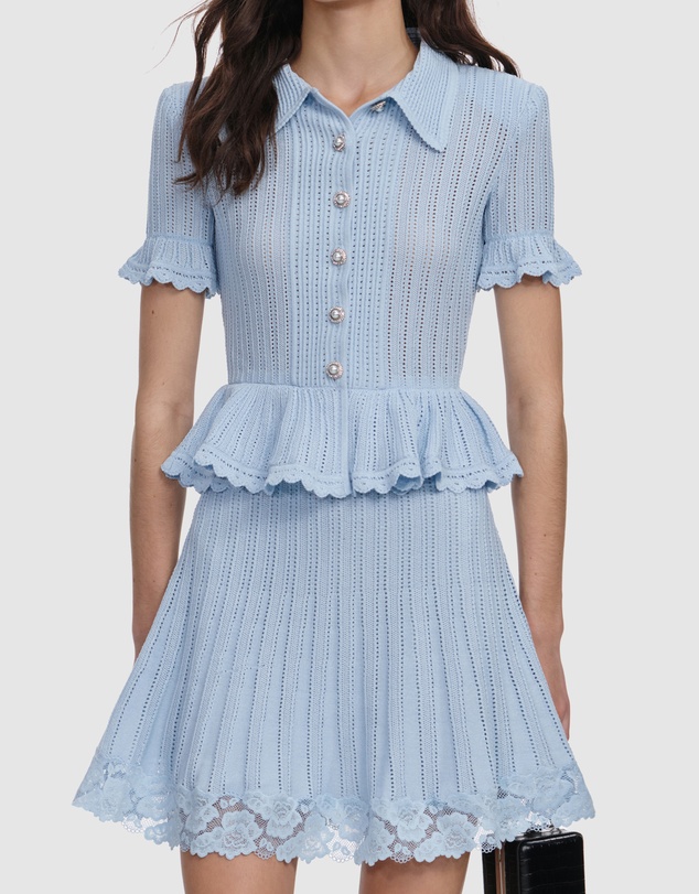 Self Portrait - Pointelle Peplum Knit Mini Dress