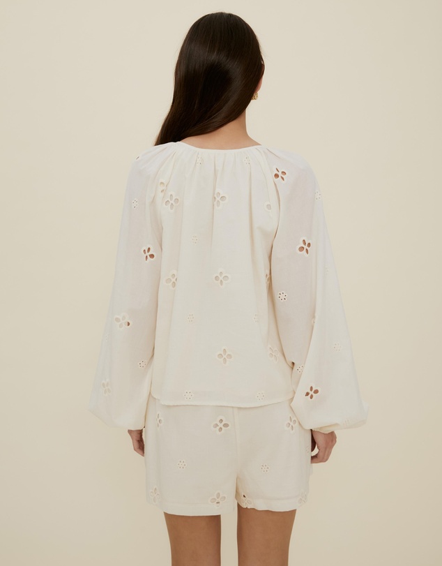 The Fated - Esther Puff Sleeve Broderie Blouse