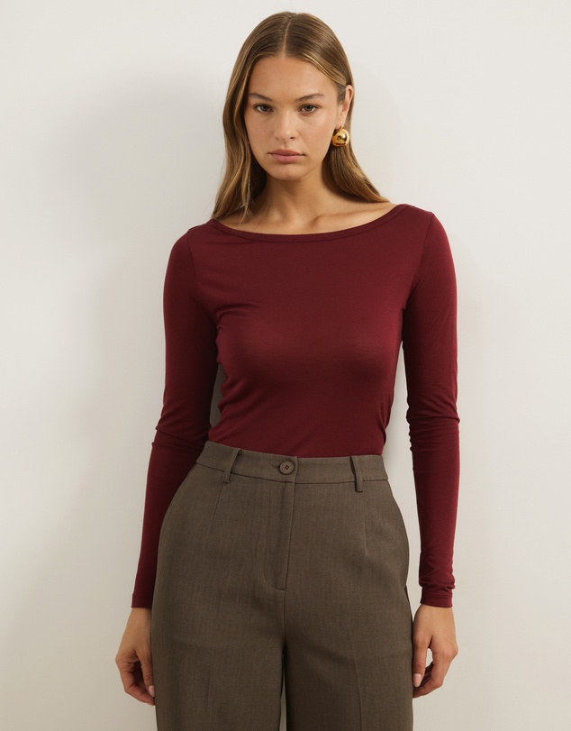 Atmos&Here - Wool Blend Boat Neck Long Sleeve Top