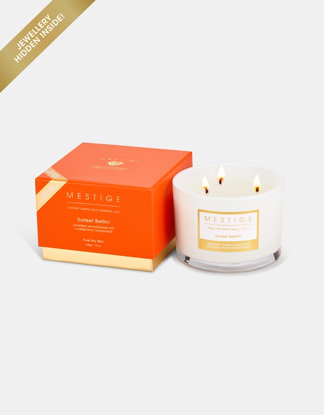 Mestige - Sunset Bellini Scented Soy Candle 340g - Hidden Jewellery Embellished with crystals from Swarovski