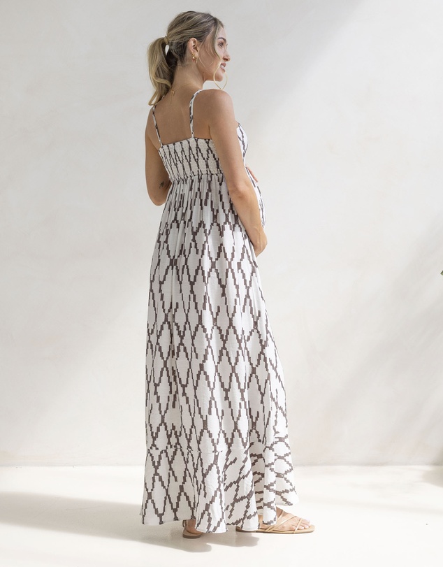 Angel Maternity - Clemence Maternity Summer Maxi Dress in Cross Print