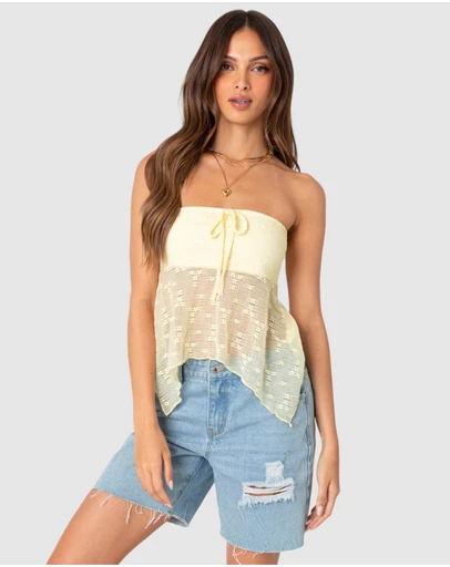 EDIKTED - Embroidered Sheer Strapless Top