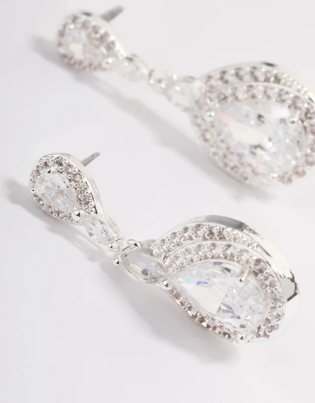 Lovisa - Silver Plated Cubic Zirconia Marquise Drop Earrings