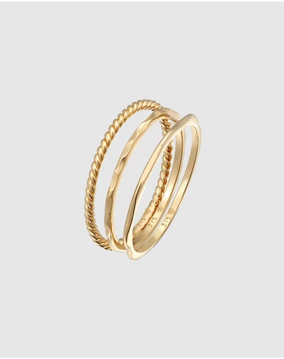 Elli Jewelry - Ring Stacking Set Basic Structured in 375 Yellow Gold