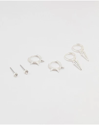 Lovisa - Silver Diamante Spikey Earrings 3-Pack