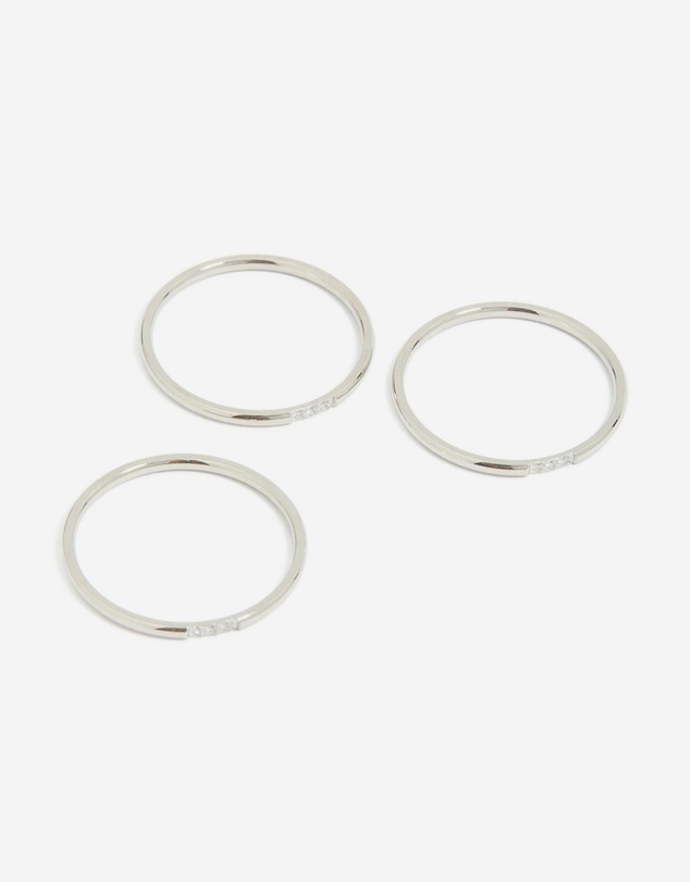 Lovisa - Waterproof Stainless Steel Thin Cubic Zirconia Trio Rings 3-Pack