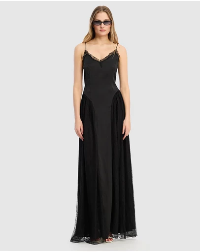 ROTATE - Satin Lace Maxi Dress