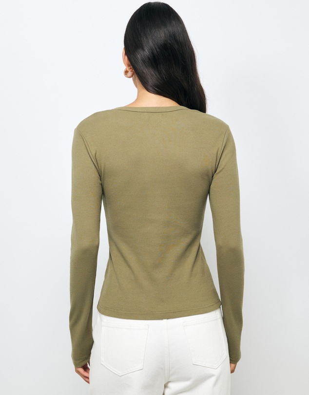AERE - Della Long Sleeve Rib Henley Top