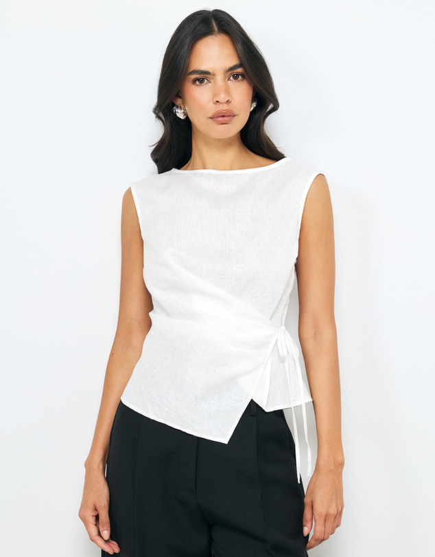 AERE - Wrap Front Boat Neck Top