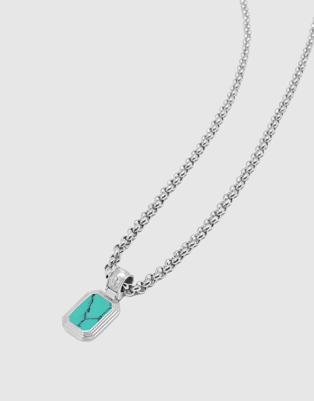 Nialaya Jewellery - Men's Sterling Silver Necklace with Two-in-One Turquoise & Black Onyx Pendant