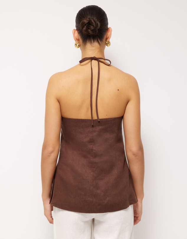 AERE - Sol Bead Trim Linen Halter Top