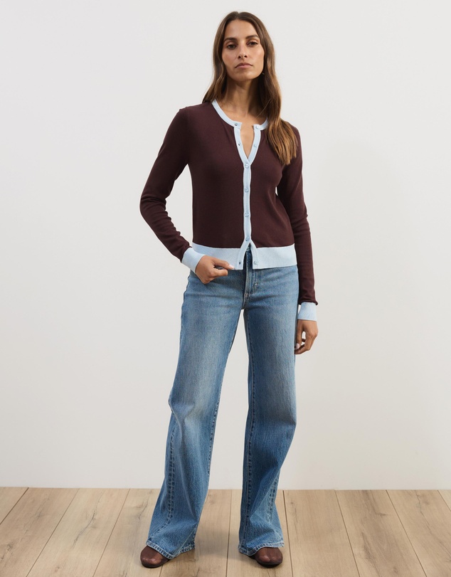 Atmos&Here - Shani Lightweight Knit Cardigan with Contrast Trim